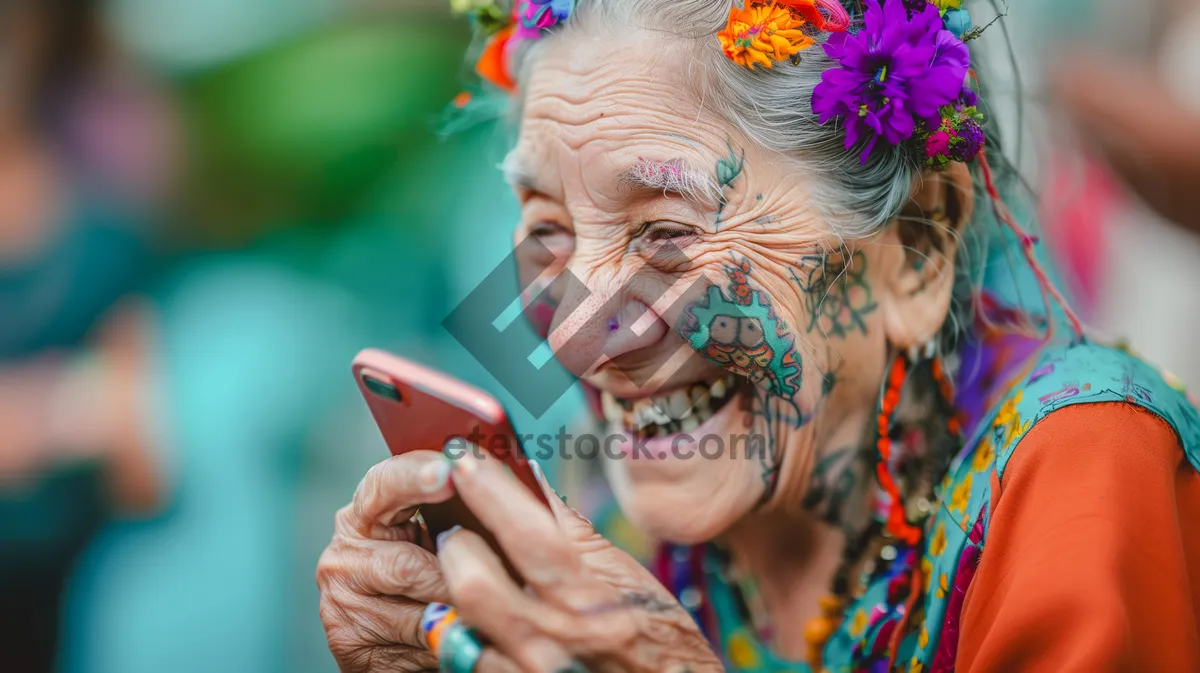 Picture of Attractive fashion model with happy smile selling makeup.