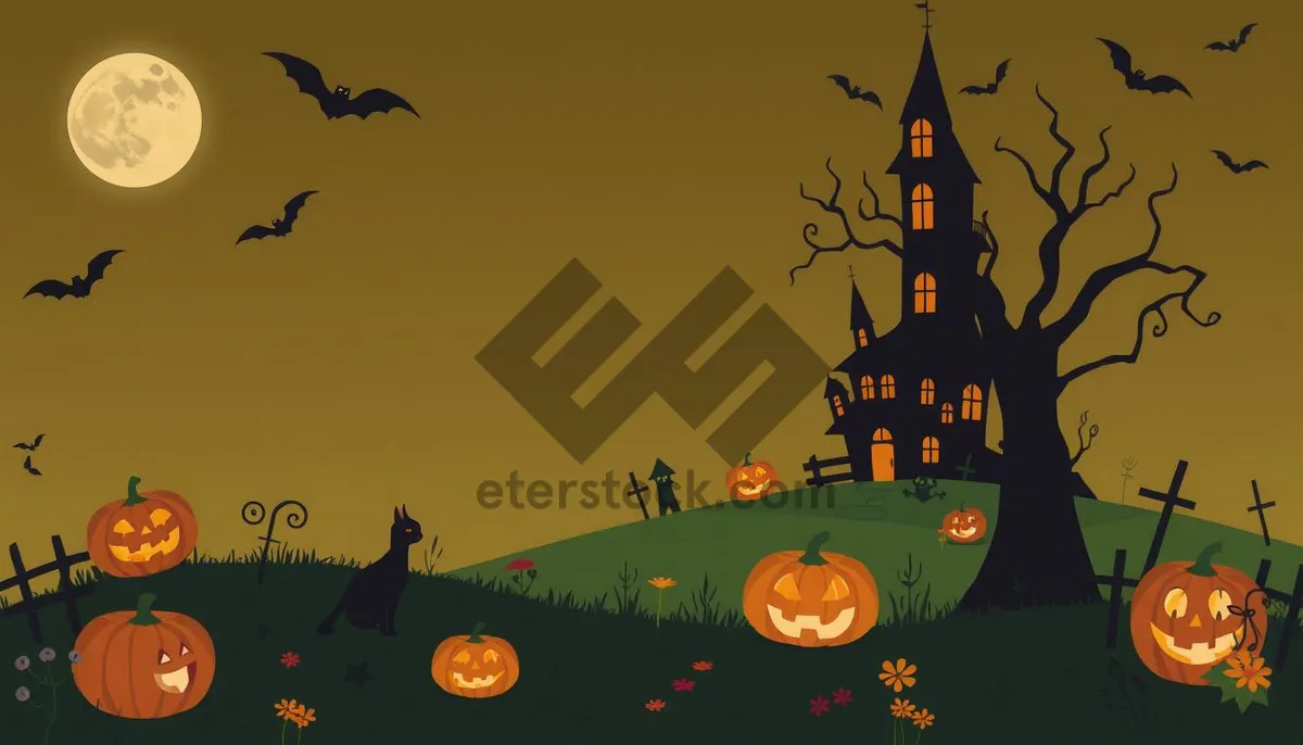 Picture of Spooky Halloween Night Sky with Silhouette Bat