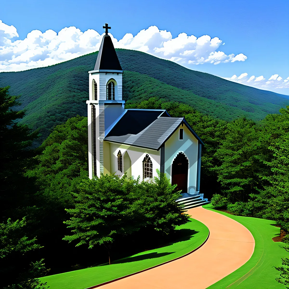 Picture of Serene Religious Residence Against Scenic Skyline