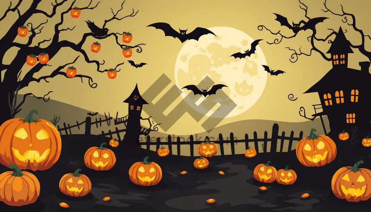 Picture of Halloween Night Silhouette Moon Cartoon Art.