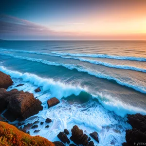 Serene Sunset over Tropical Ocean Beach