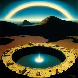 Shiny Bay Symbol on Black Circle - 3D Graphic Design