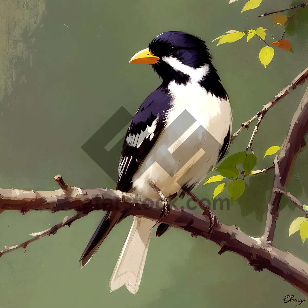 Picture of Black bird with beady eye perched on branch
