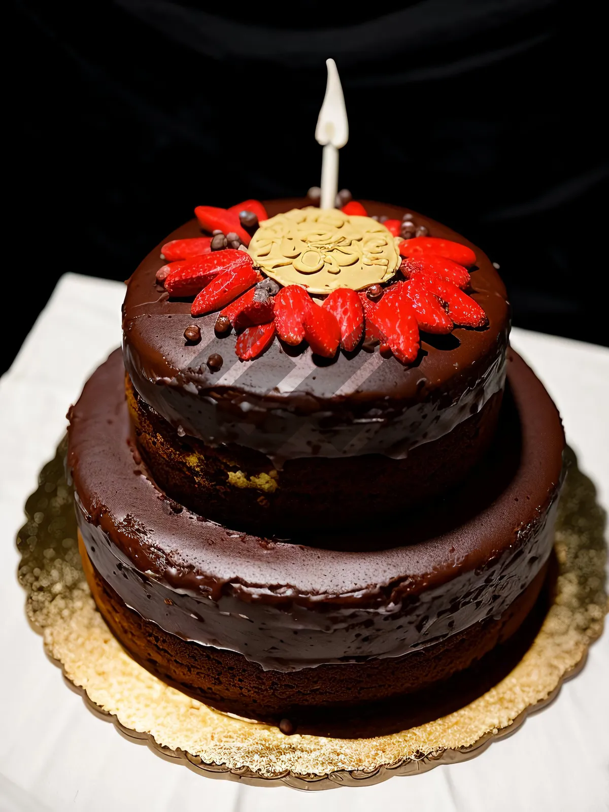 Picture of Delicious Fruit Cake with Sweet Cream and Chocolate