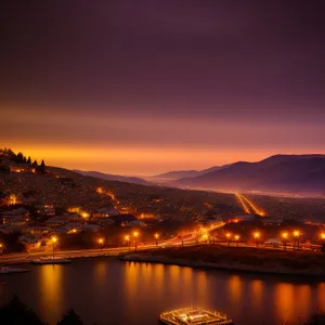 Nighttime Reflections: Majestic cityscape over the river