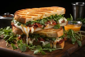 Grilled chicken sandwich with cheese and vegetables