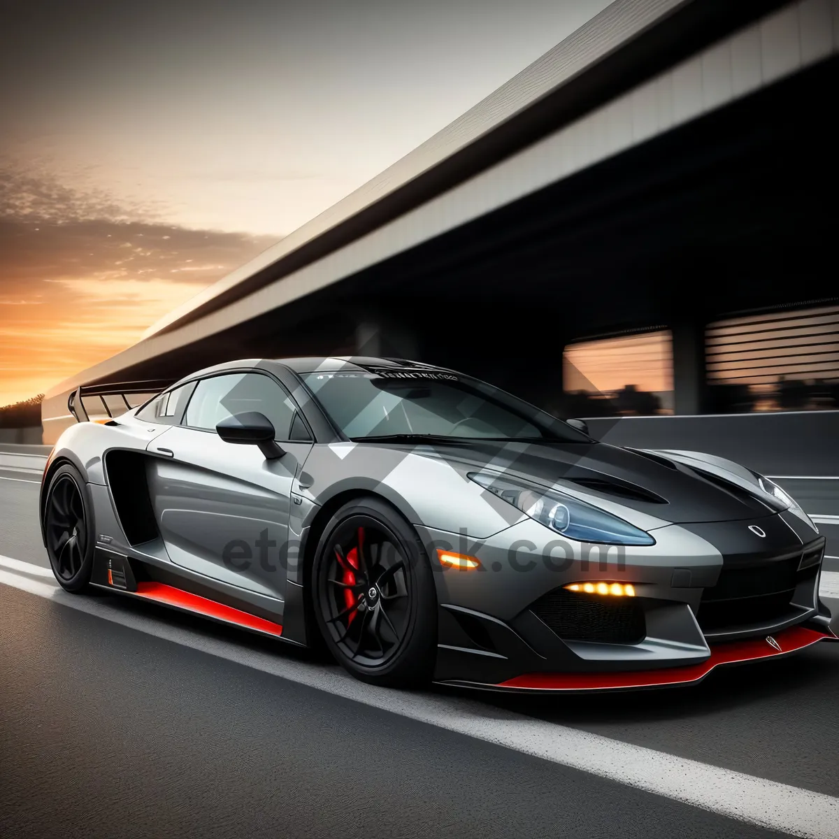 Picture of High-speed luxury sports car on asphalt road.