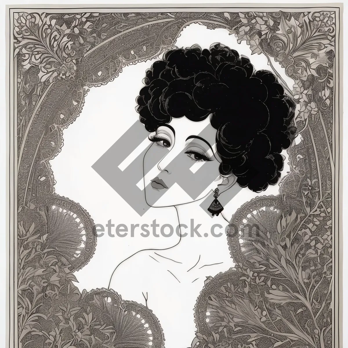 Picture of Vintage Grunge Graphic Art Drawing with Floral Pattern