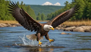 Bald eagle flying with outstretched wings