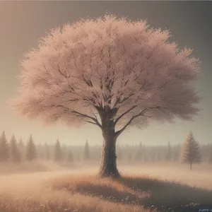 Winter Wonderland: Snowy Tree Landscape Under Silver Sky