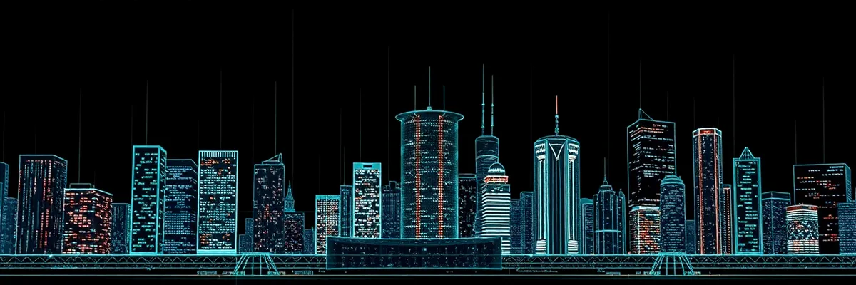 Picture of Modern Business Tower Lights Reflecting in River at Night