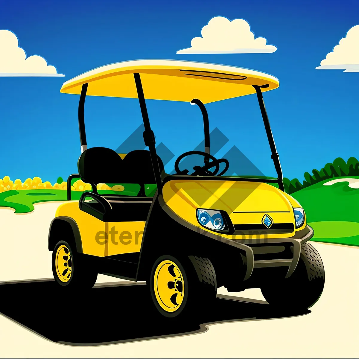 Picture of Golfer in a Car on Grass