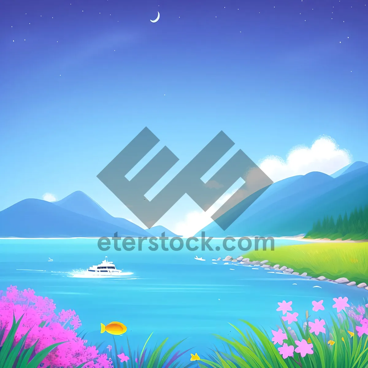 Picture of Bright Night Sky Design with Starlight Landscape