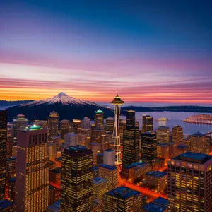 City Skyline Ablaze: Urban Night with Modern Skyscrapers