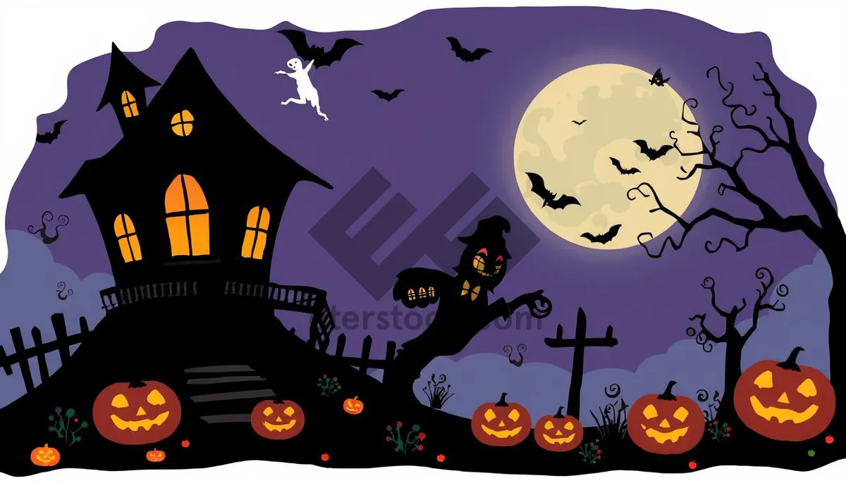Picture of Spooky Halloween Night Silhouette Cartoon Illustration.