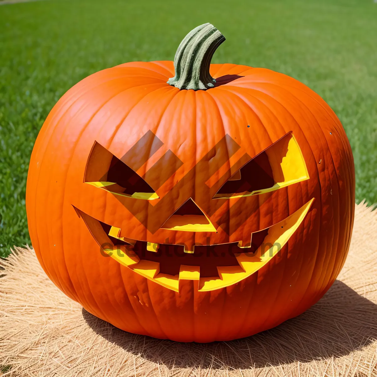 Picture of Jack-o'-lantern face glowing in the dark night