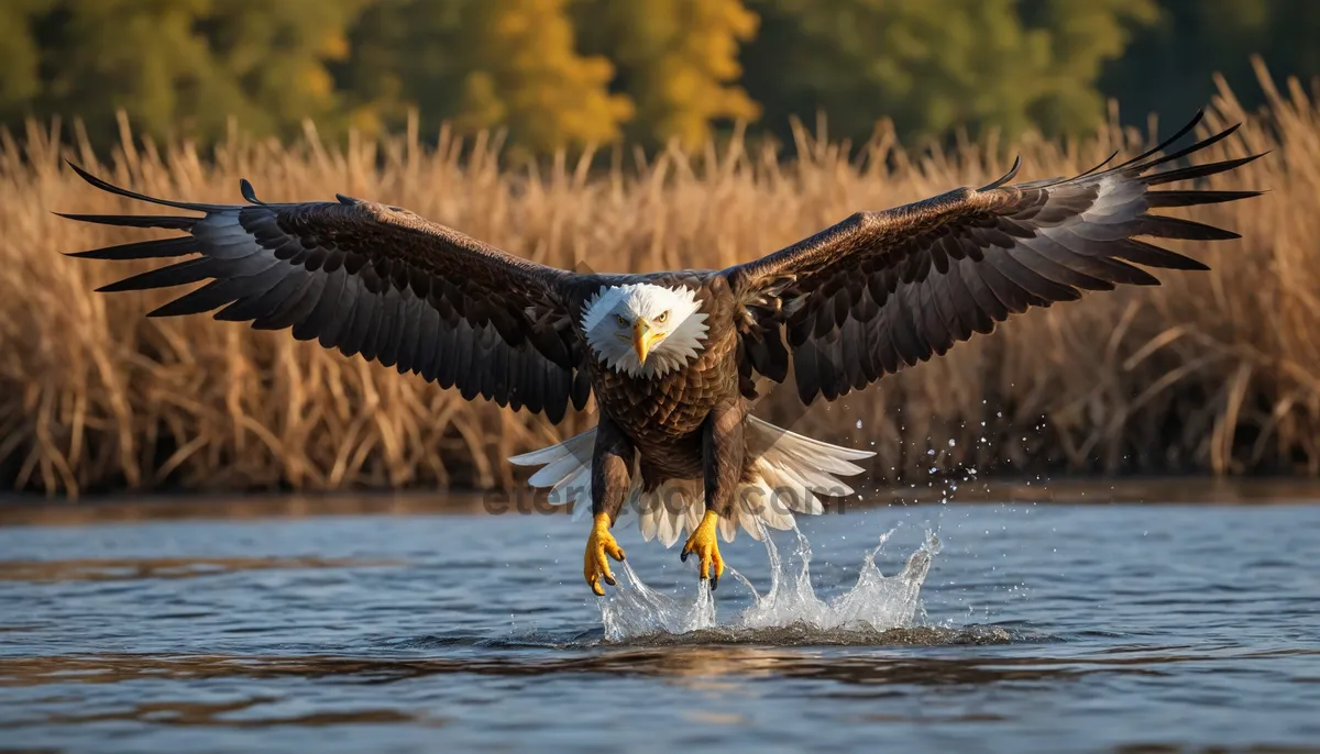 Picture of Bald Eagle Flying with Spread Wings in the Wild