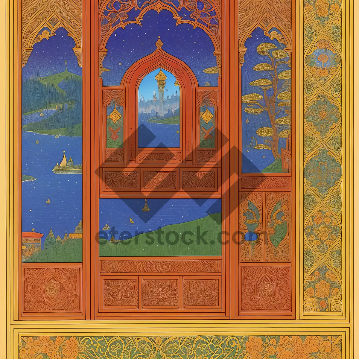 Picture of Antique temple door with prayer rug