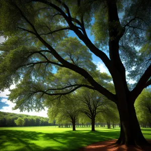 Serene Oak Tree Amidst Lush Park Landscape