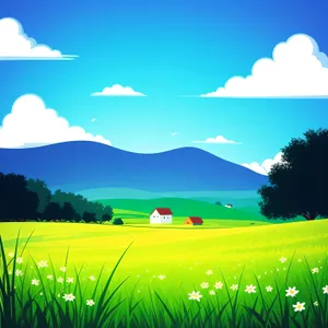 Vibrant countryside meadow under clear sunny skies