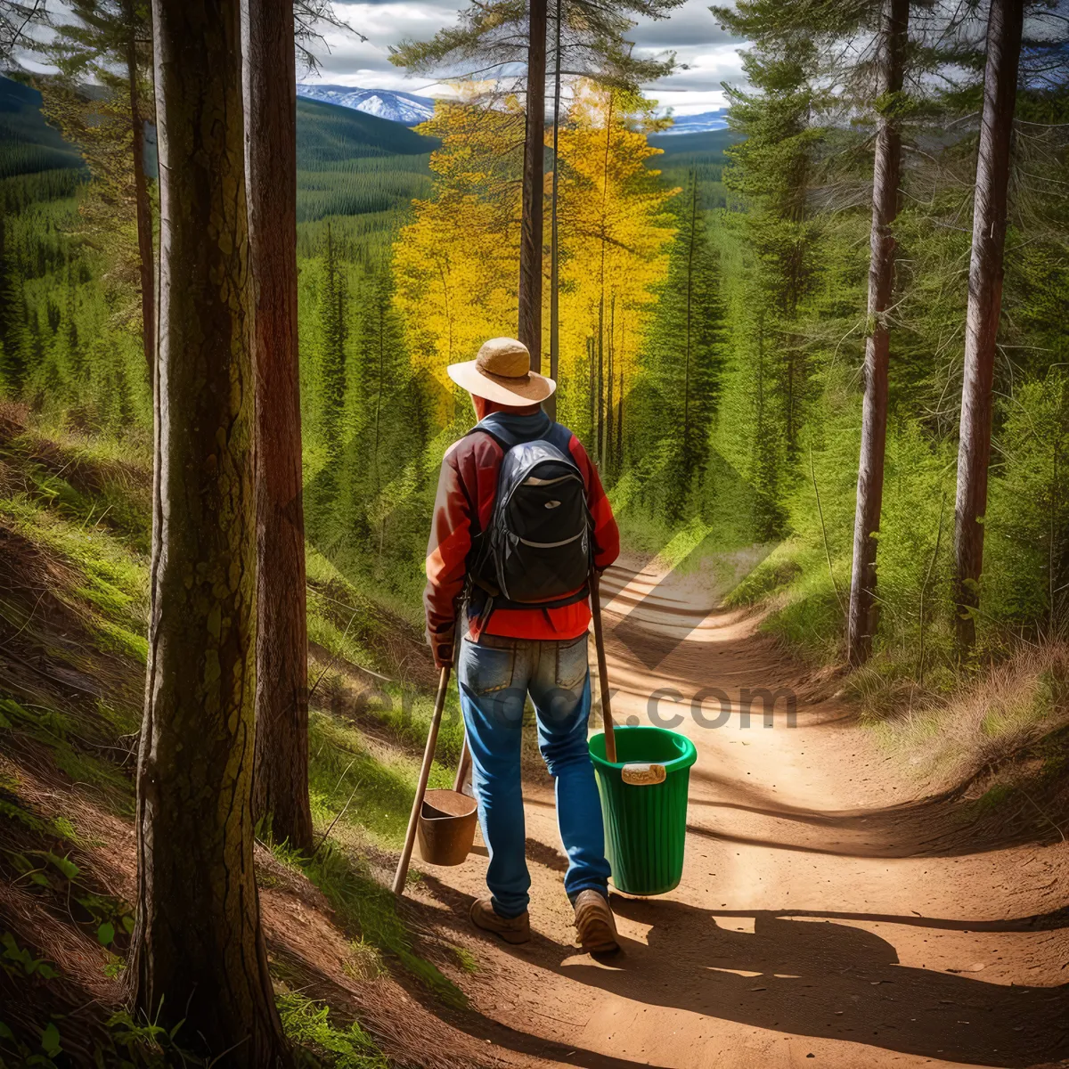 Picture of Summer Forest Hiking Adventure with Man