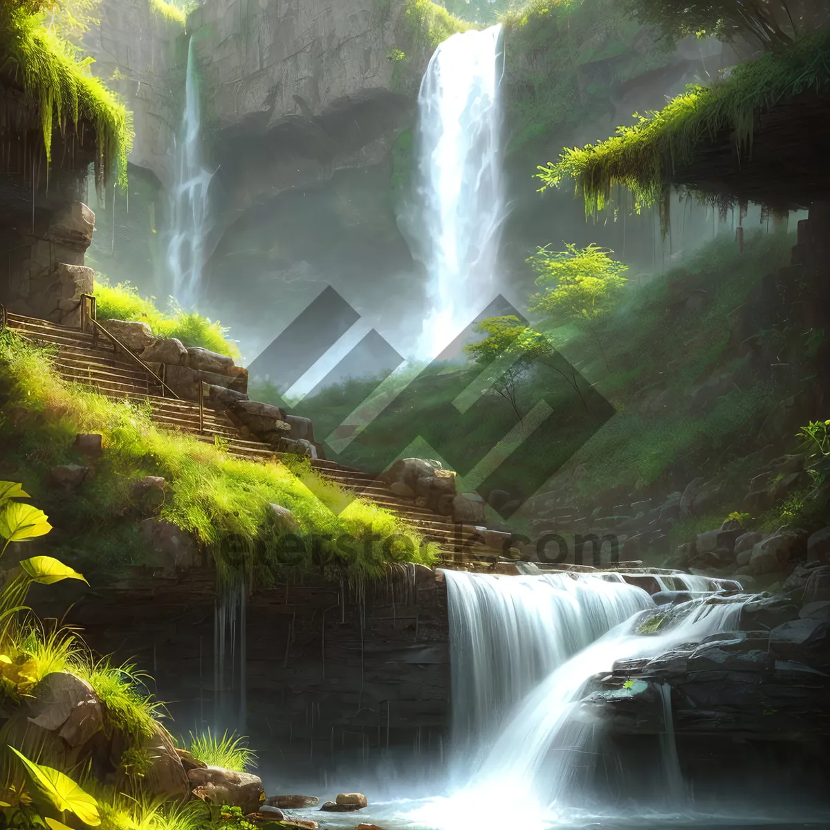 Picture of Serene Mountain Waterfall in Forest