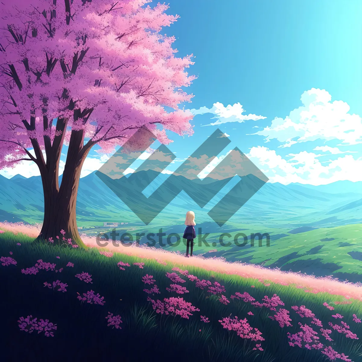 Picture of Serene Summer Landscape with Blossoming Crape Myrtle