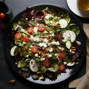 Healthy Gourmet Salad with Fresh Vegetables and Tasty Meat