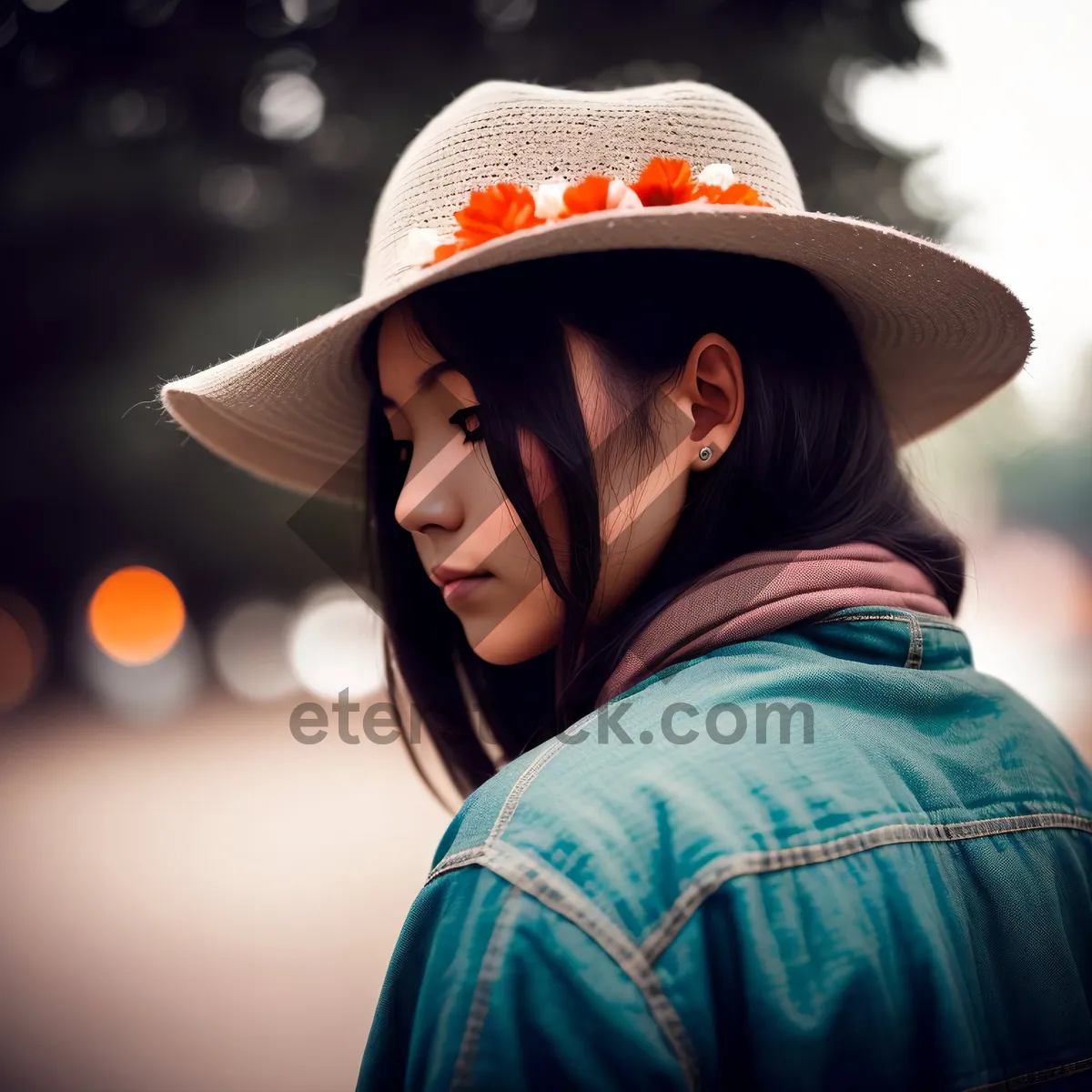 Picture of Happy Lady with Attractive Black Hat