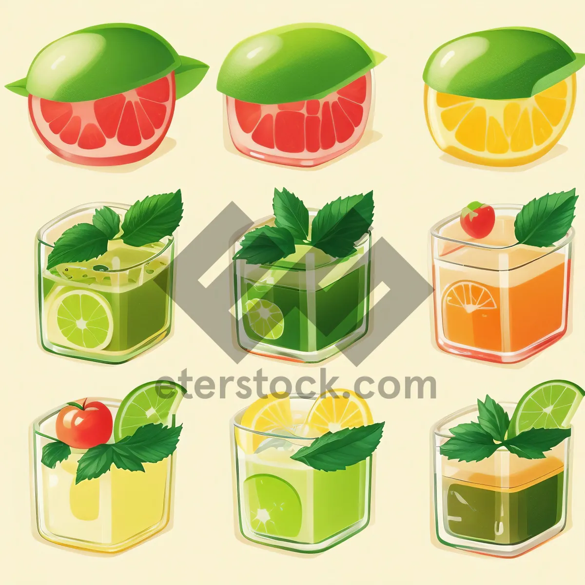 Picture of Graphic Tea Icon Set with Clover Leaf Design