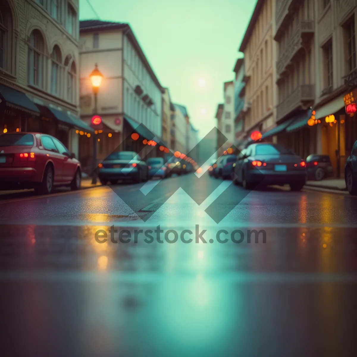 Picture of Nighttime Cityscape with Speeding Car