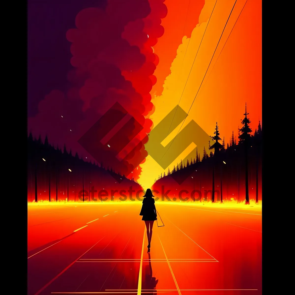 Picture of Sunset Silhouette with Star in Night Sky