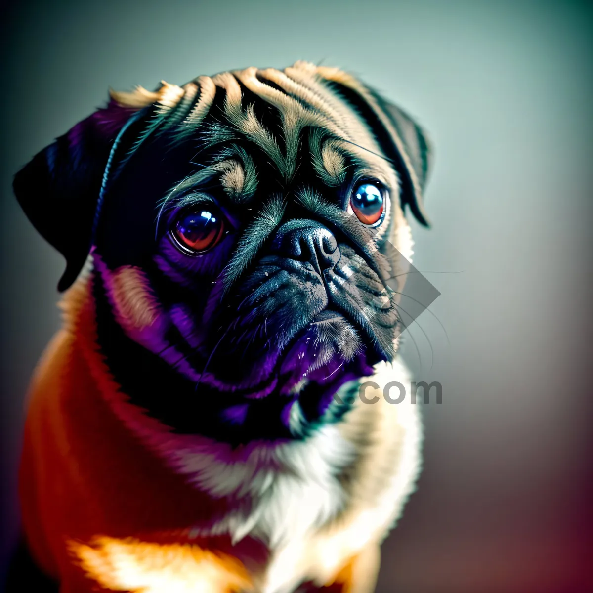 Picture of Cute Wrinkled Pug Puppy Portrait
