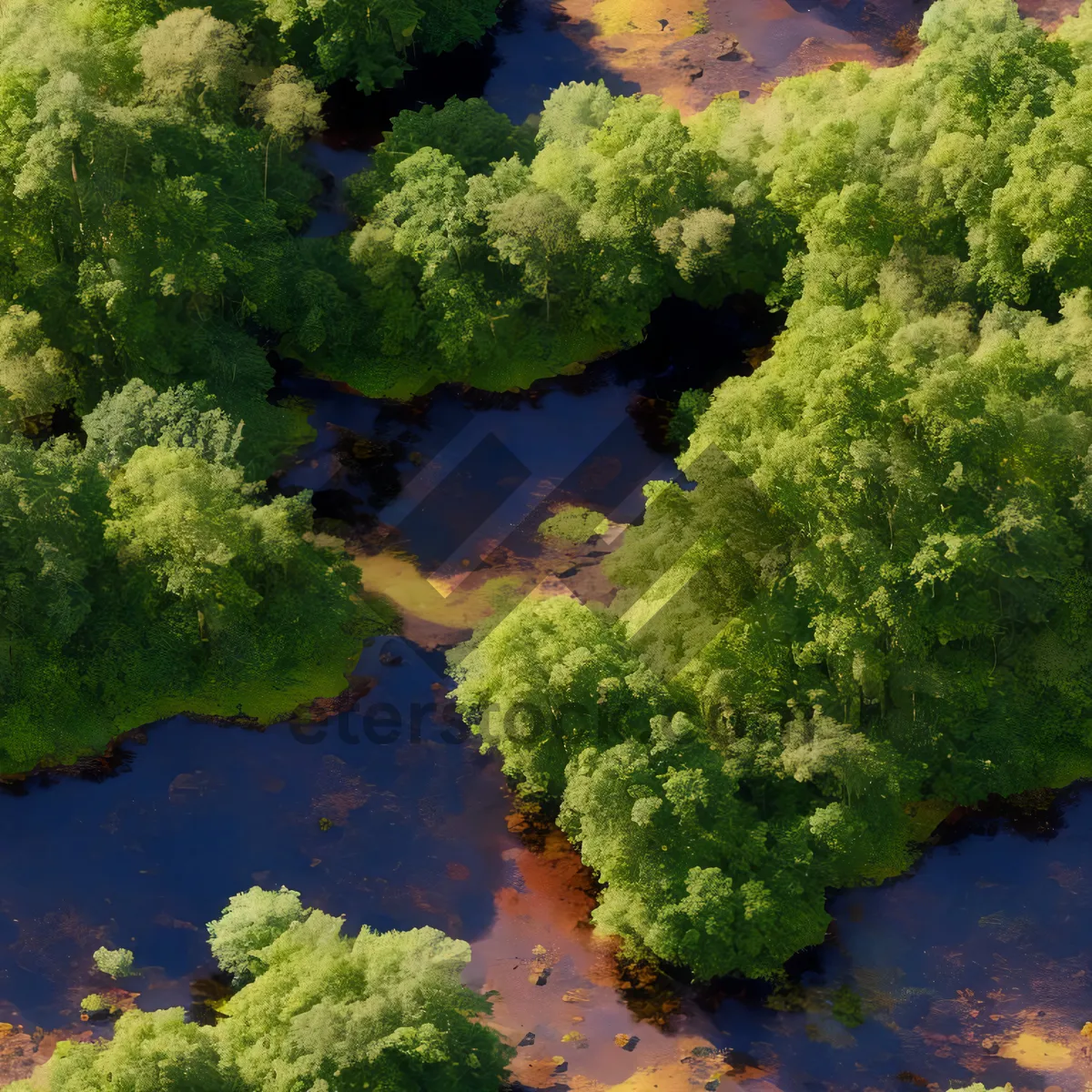 Picture of Serene River Flow through Lush Forest