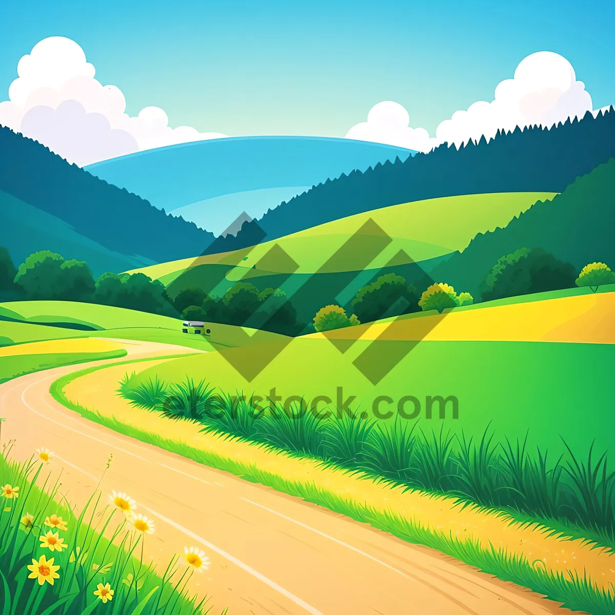 Picture of Breathtaking summer countryside landscape under clear sky