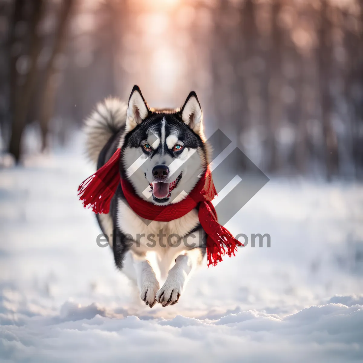 Picture of Happy people and dog enjoying snowy park outing.