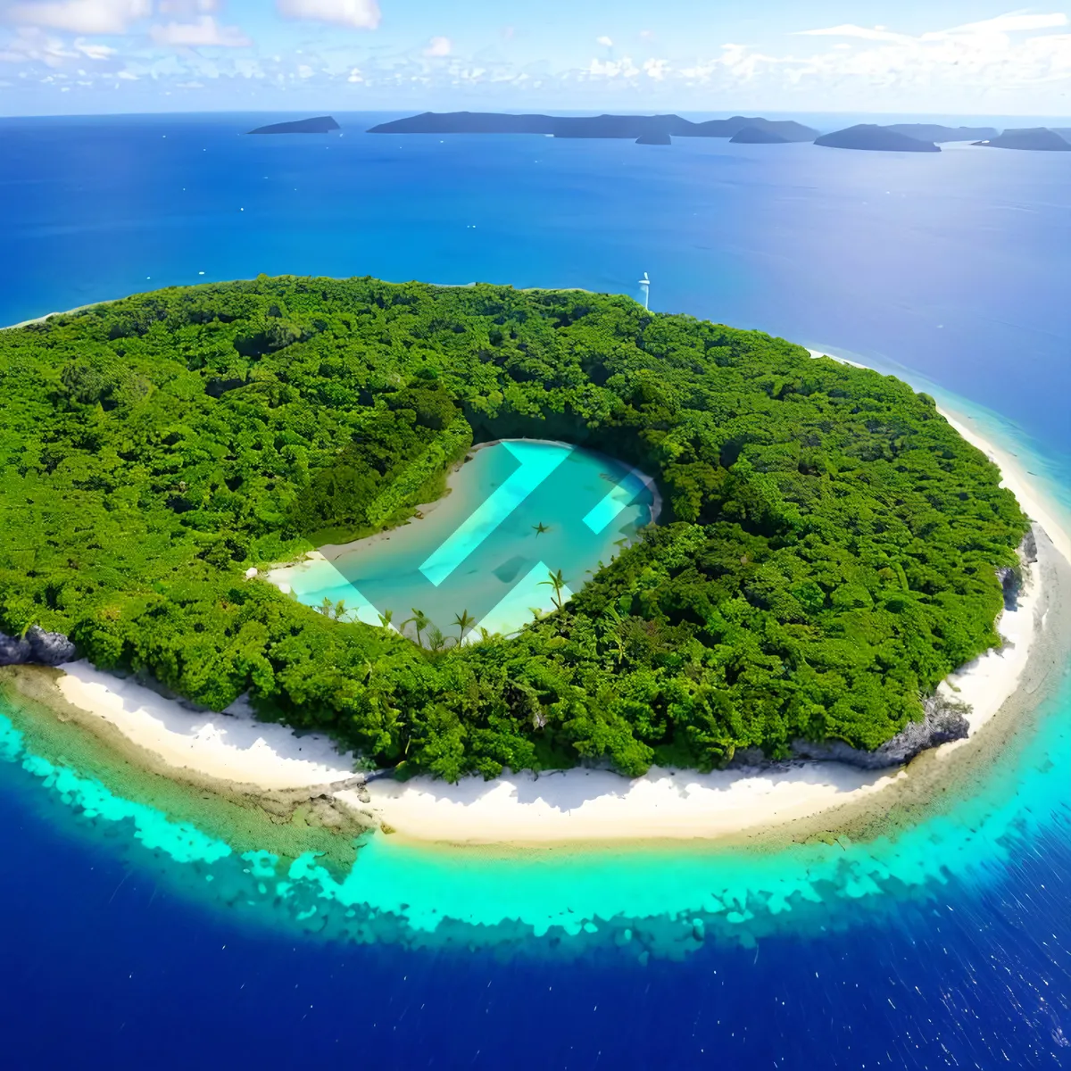 Picture of Sun-kissed Coastal Archipelago Embracing Tranquil Bay