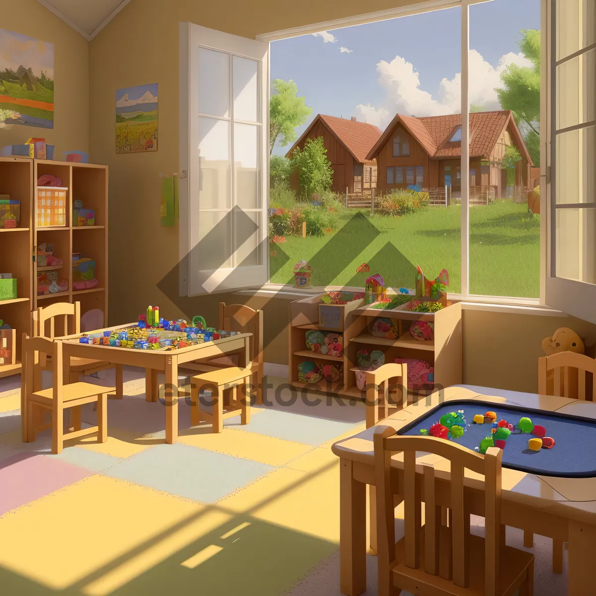 Picture of Contemporary Dining Room with Wooden Furniture.