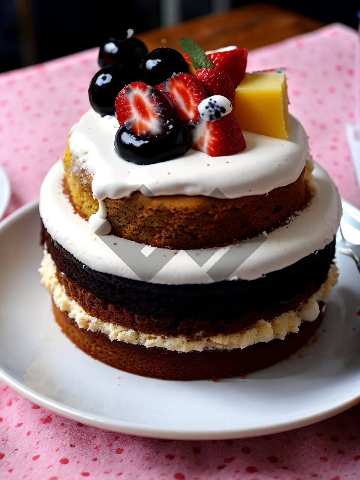 Picture of Delicious Strawberry Cheesecake with Chocolate Sauce