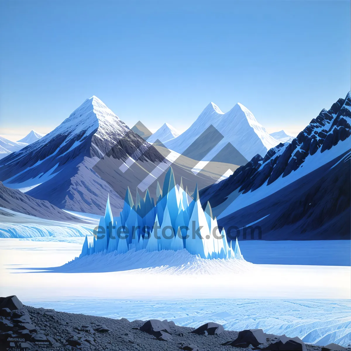 Picture of Majestic Glacier Lake Reflection amidst Snow-Capped Mountains.