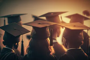 Education umbrella under canopy with mortarboard cap