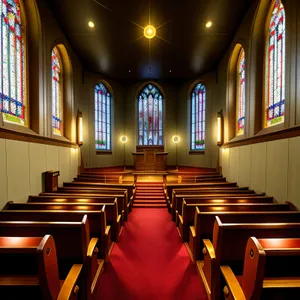 Grandeur Inside: Illuminated Church Hall with Seating