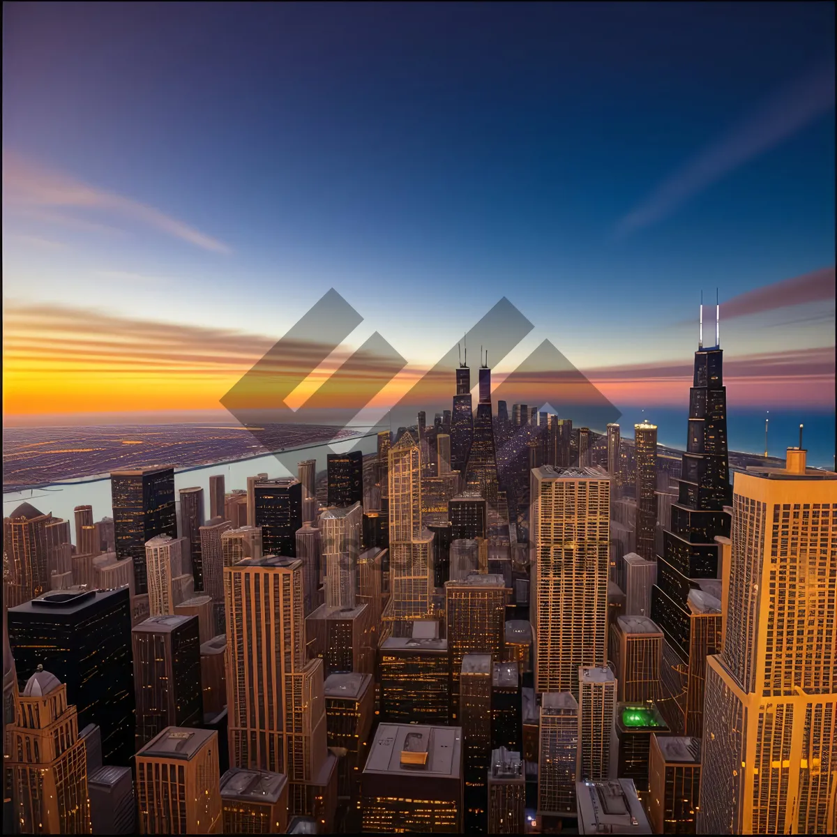 Picture of Urban Twilight: Vibrant City Skyline at Sunset