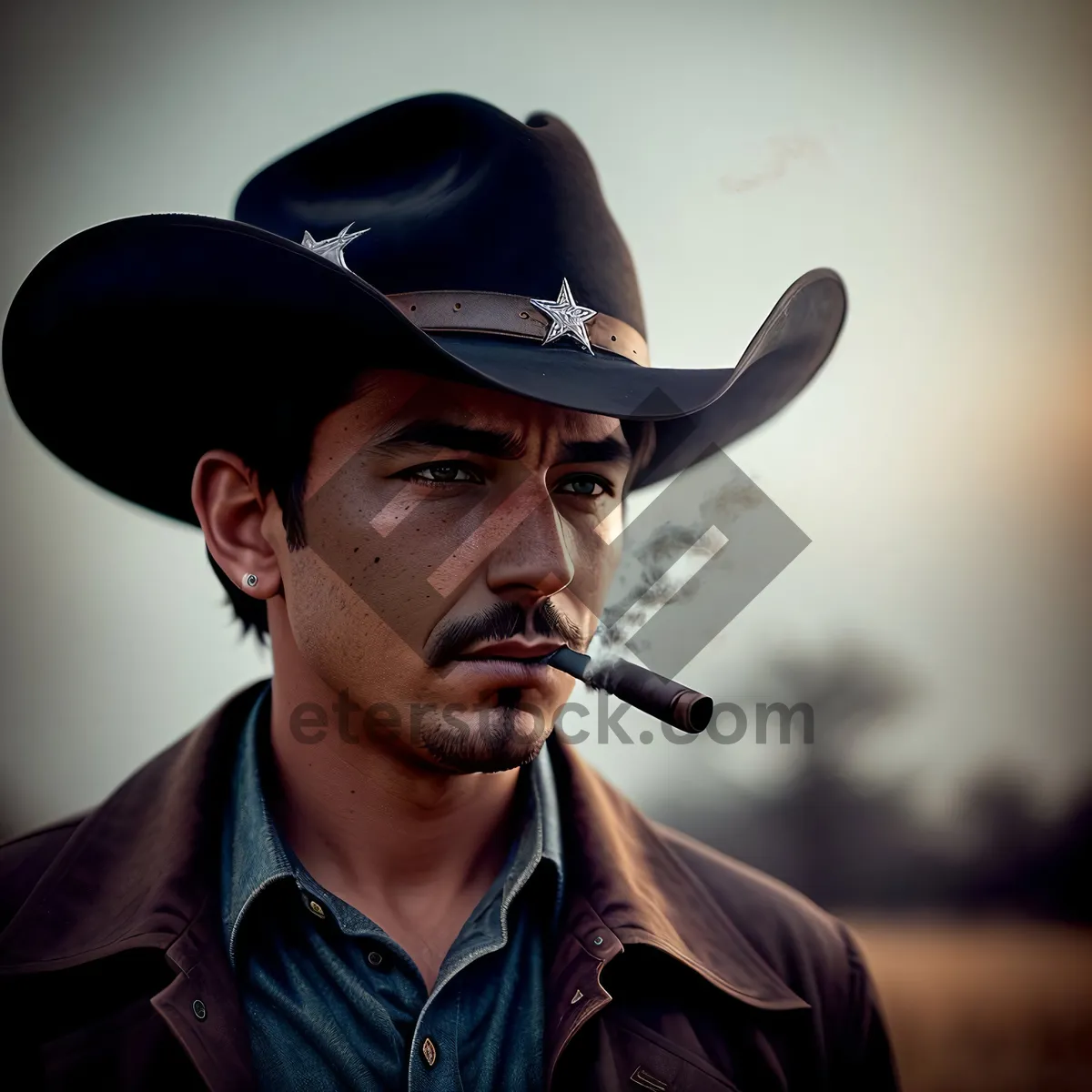 Picture of Stylish Cowboy Model in Black Fashion Hat