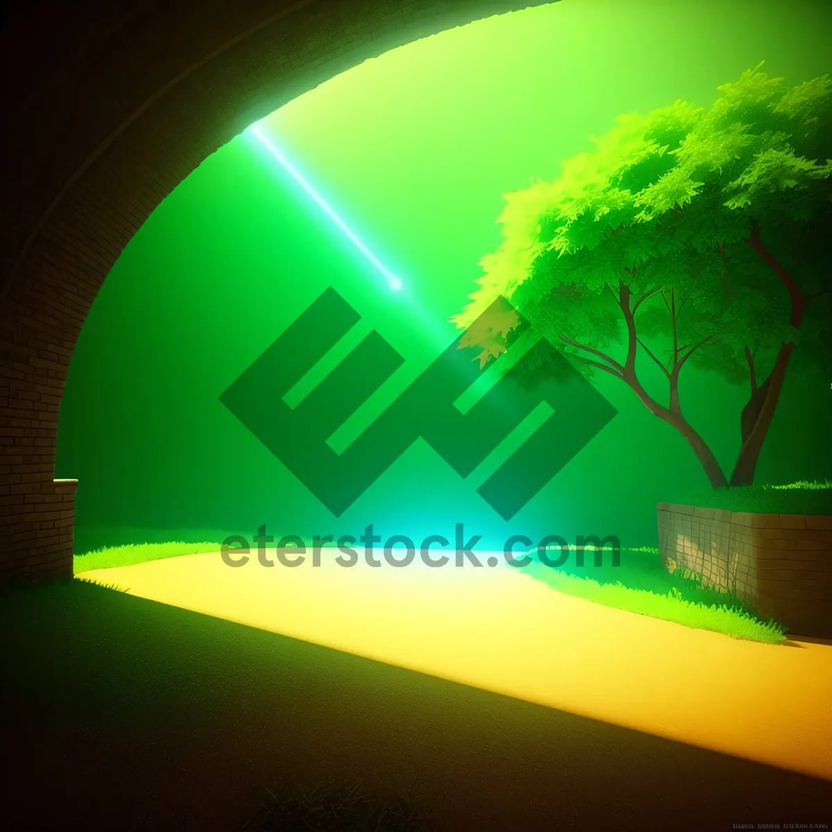 Picture of Sunset Skyline: Vibrant Laser Light Painting in Artistic Landscape Design