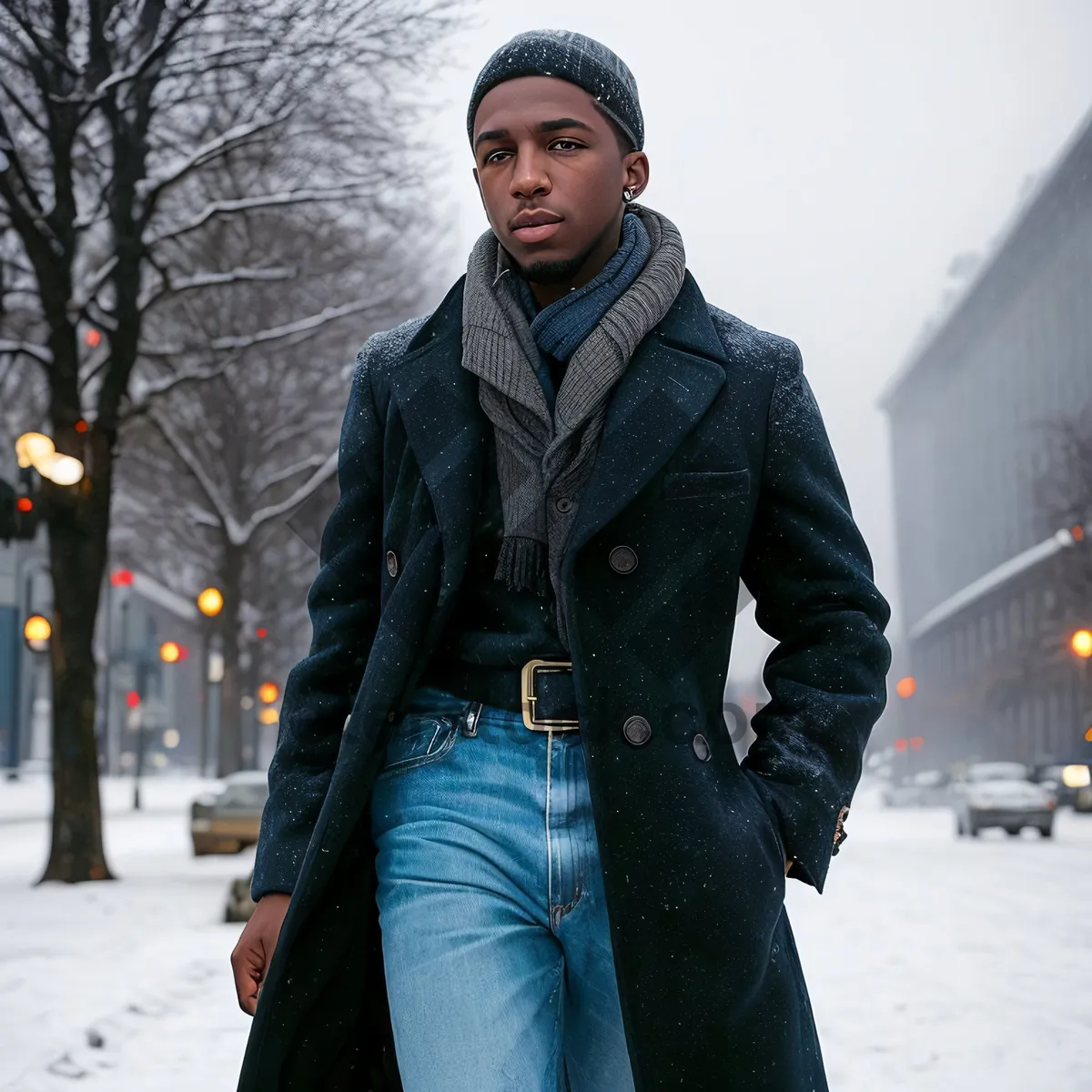 Picture of Smiling Businessman in Winter Suit