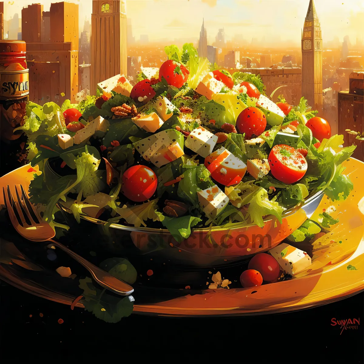 Picture of Fresh vegetable salad with tomatoes and peppers.