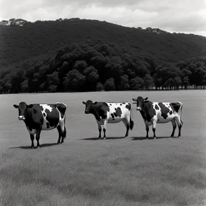 Cows grazing peacefully in a lush green pasture