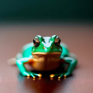 Vibrant Eyed Tree Frog Peeking Through Leaves