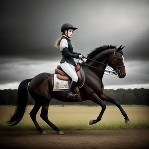 Polo player on horseback brandishing mallet in action